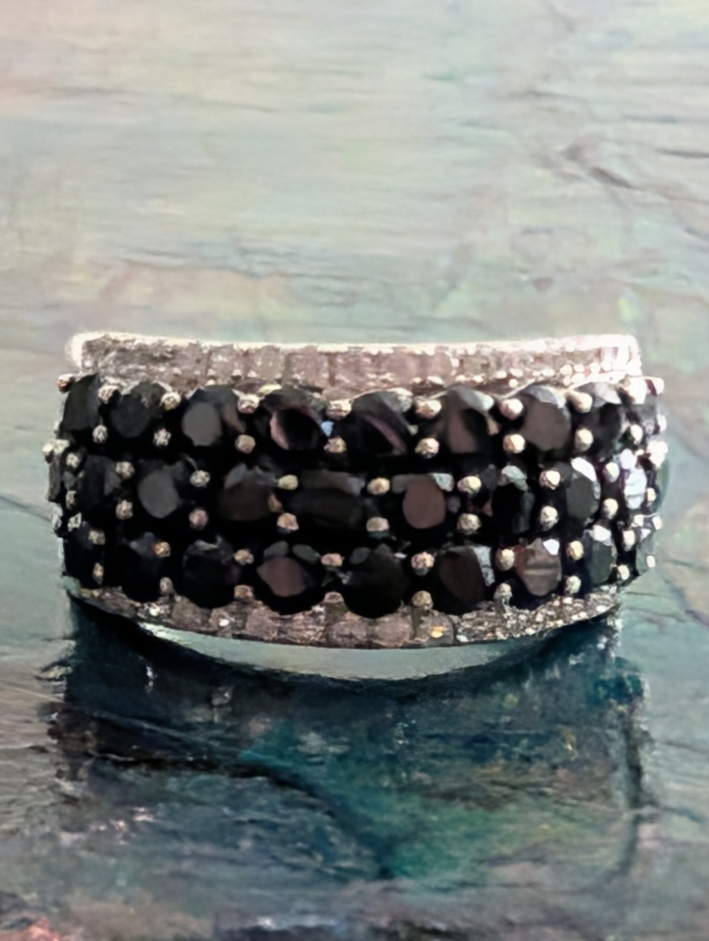 Elegant Black Spinel Pavé Band Ring With Clear CZ's Sterling Silver Ring Size 9
